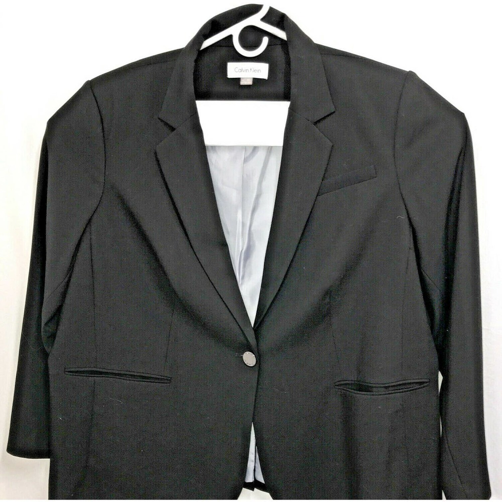 Calvin Klein Womens Blazer Jacket Size 24w Solid Black 1 Button 100% Polyester